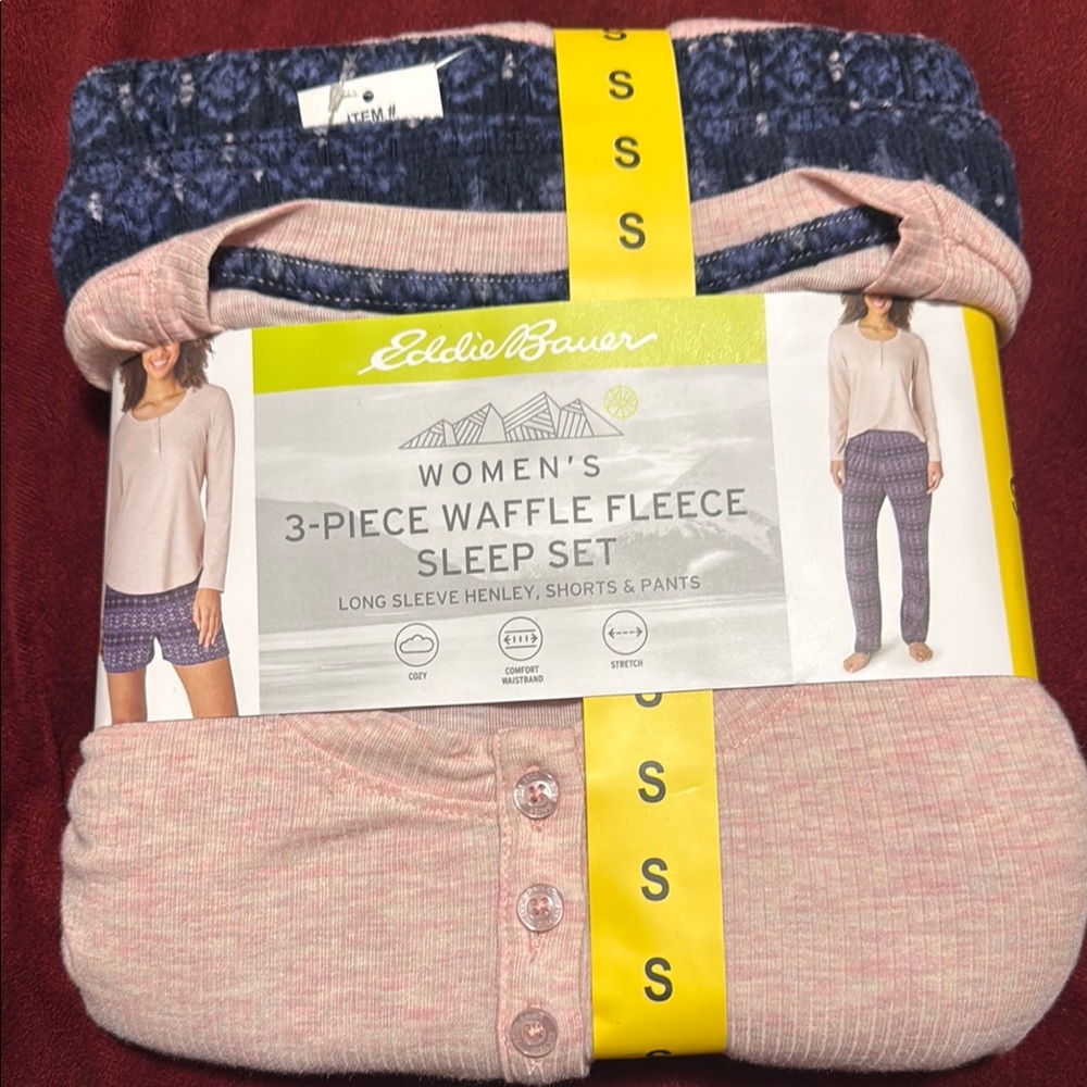 Eddie Bauer Women's Pink and Navy Waffle Fleece Pajama Set